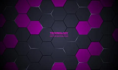 Dark gray and purple hexagonal abstract technology background. 库存插图