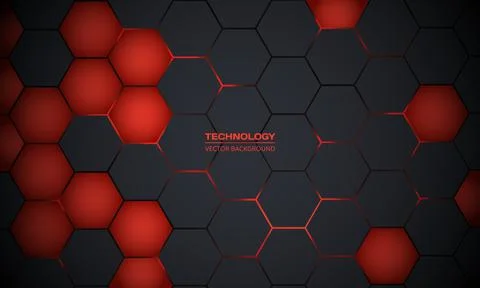 Dark gray and red hexagonal abstract technology background. Stock Illustration
