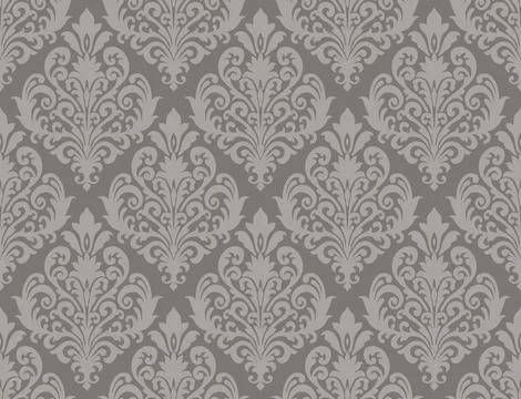 Dark gray and white damask pattern with bold floral motifs on a contrasting Stock Illustration