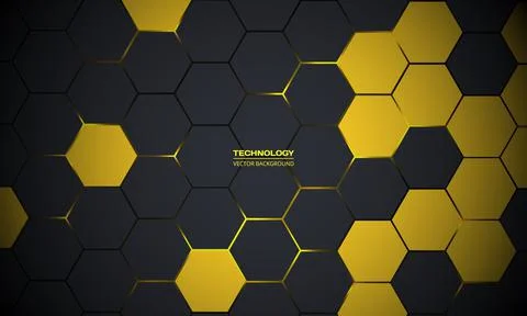 Dark gray and yellow abstract technology hexagonal background. 库存插图