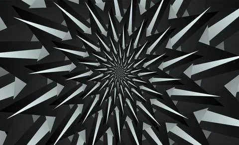 Dark gray arrows spirally twisted into the center on a black background. Hit to Stock Illustration