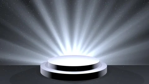 On a dark gray background is a podium with steps, rays of light in the Stock Footage 265029406
