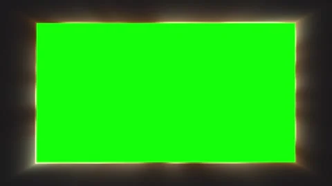 A dark gray background with a rectangular golden glowing frame, a green screen Stock Footage 327473618