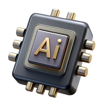 Dark gray computer chip with gold Ai logo artificial intelligence Stock Illustration