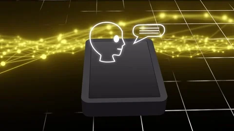 Dark gray device showing head rising on input, expanding bubble, becoming AI Stock Footage 335652098