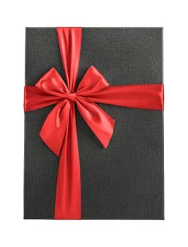 Dark gray gift box with red ribbon isolated on white background, top view	 Stock Photos