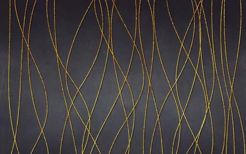 Dark gray grunge background, thin vertical curved golden lines Stock Illustration