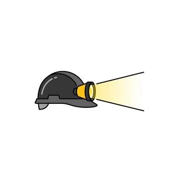 Dark gray hard hat with headlamp and light beam illustration Stock Illustration