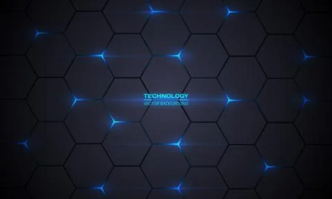Dark gray hexagonal technology abstract background wit blue bright energy 库存插图