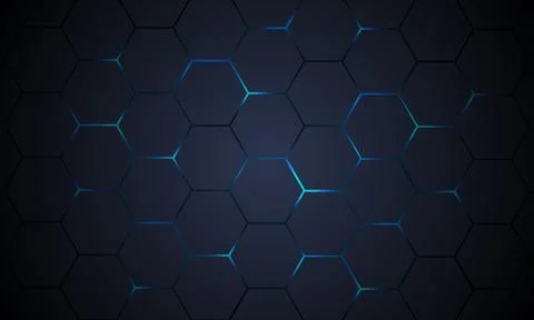 Dark gray hexagonal technology abstract background with blue bright energy 스톡 일러스트