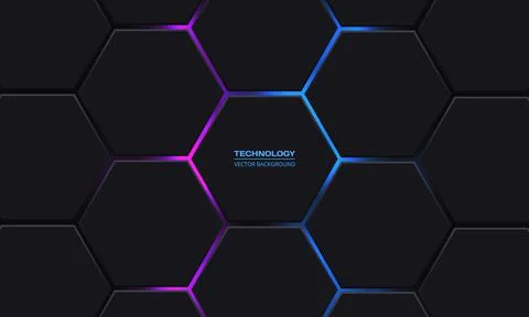 Dark gray hexagonal technology vector background with colored neon gradient 스톡 일러스트