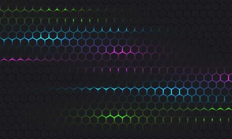 Dark gray hexagonal technology vector abstract background. Colored bright energy Stock Illustration