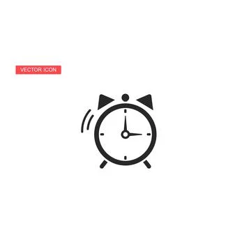 Dark gray icon of a ringing alarm clock Stock Illustration