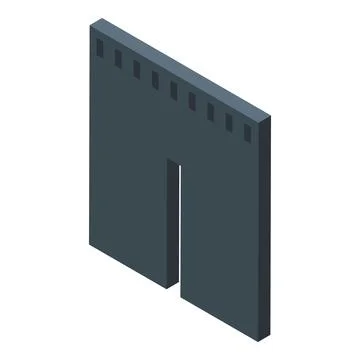 Dark gray medieval wall protecting city with open gate isometric view Stock Illustration
