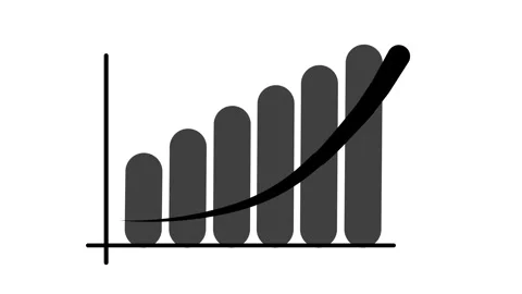 Dark gray rounded bar chart showing upward trend arrow and growth. Clean an.. Stock Footage 330475986