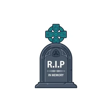 Dark gray tombstone with Celtic cross and R.I.P. inscription. Memorial stone Stock Illustration