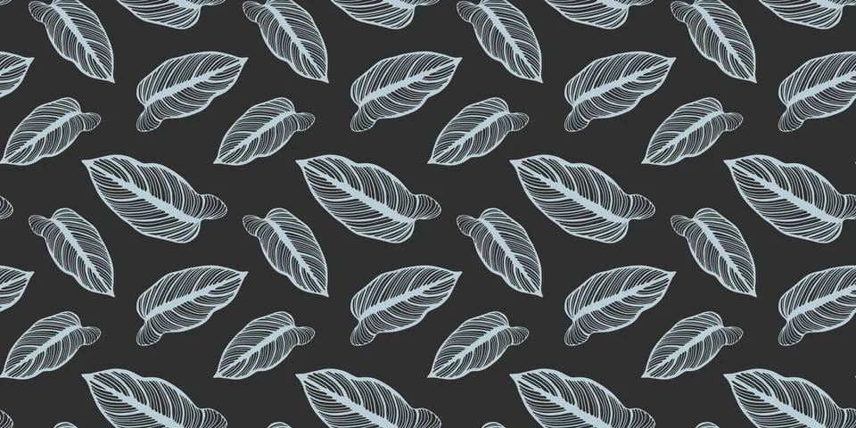 Dark gray vector seamless pattern with pale blue leaves. Stock Illustration