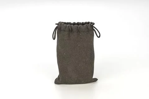 Dark Gray Velvet Drawstring Pouch Bag Isolated on Clean White Background Stock Photos