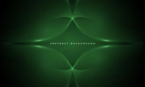 Dark green abstract background. Dynamic glowing wavy lines frame border. Flowing イラスト素材