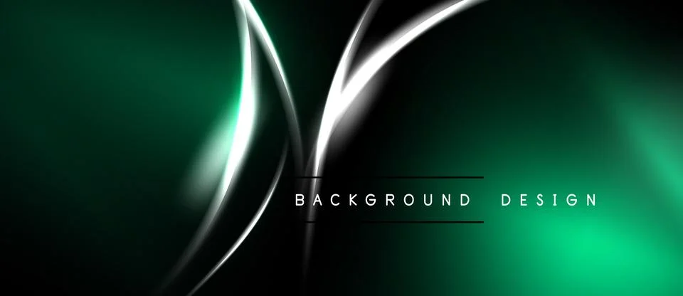 Dark green abstract background. Silver lines create dynamic flow, modern desi Stock Illustration
