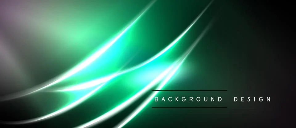 Dark green abstract background. Smooth lines create dynamic glow effect. Mode Stock Illustration
