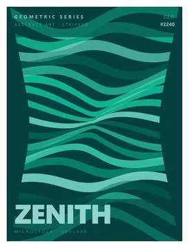 Dark green abstract poster with wavy teal stripes and 3d dimensional effect. Stock Illustration