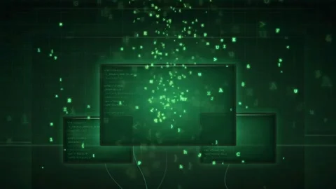 Dark Green Abstract Technology Background with Floating Digital Data Particles 库存影片 341457047