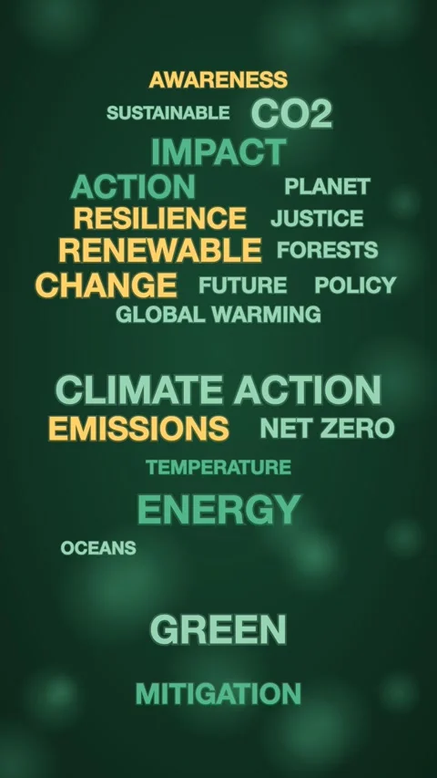 Dark green and gold climate action word cloud typography animation, ecology Stock Footage 346184251