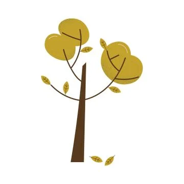 Dark green autumn or fall tree with fallen leaves on ground Stock Illustration