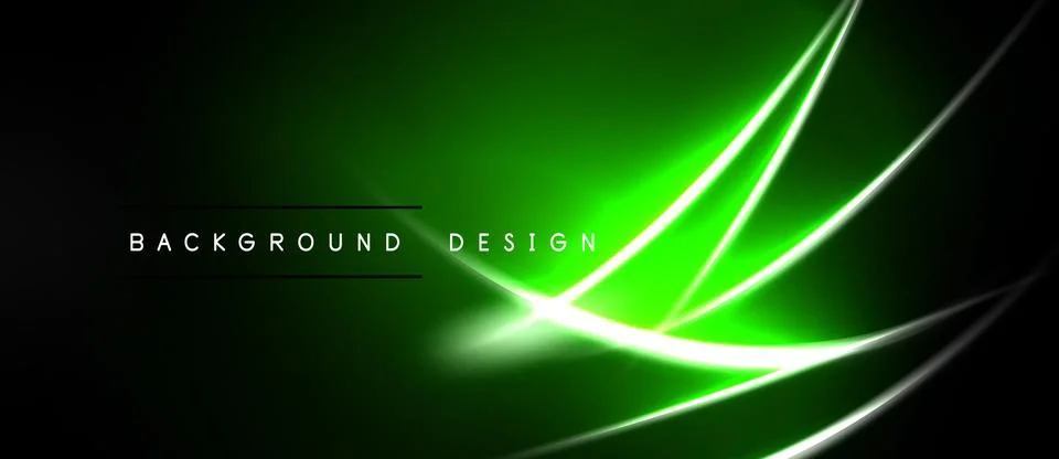 Dark green backdrop features bright neon lines. Modern abstract design with.. Stock Illustration