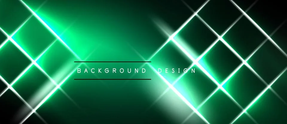 Dark green backdrop features bright neon lines forming diamond grid pattern. Stockillustratie