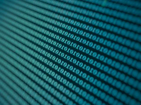 Dark green background with binary code numbers. Data Breach, Malware, Cyber A Foto stock