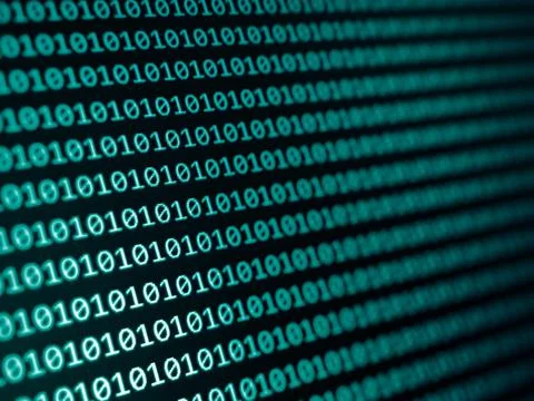 Dark green background with binary code numbers. Data Breach, Malware, Cyber A Foto stock