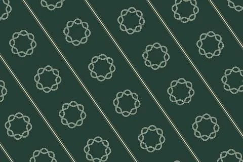 A dark green background is covered with repeating light looped rosette moti.. Stock Illustration