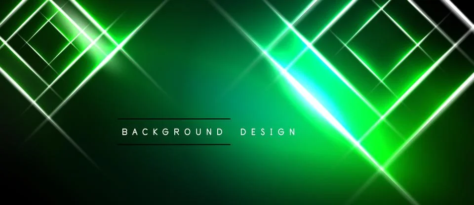 Dark green background features bright neon lines forming geometric patterns. Stock Illustration