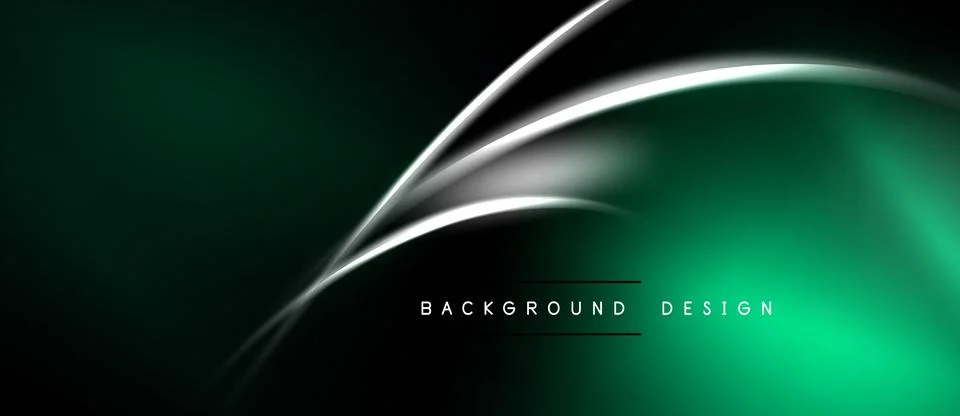 Dark green background features silver flowing lines. Modern design with gra.. Stock Illustration