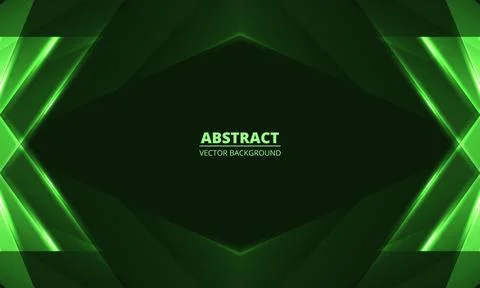 Dark green background with geometric abstract green glowing frame. Stock Illustration