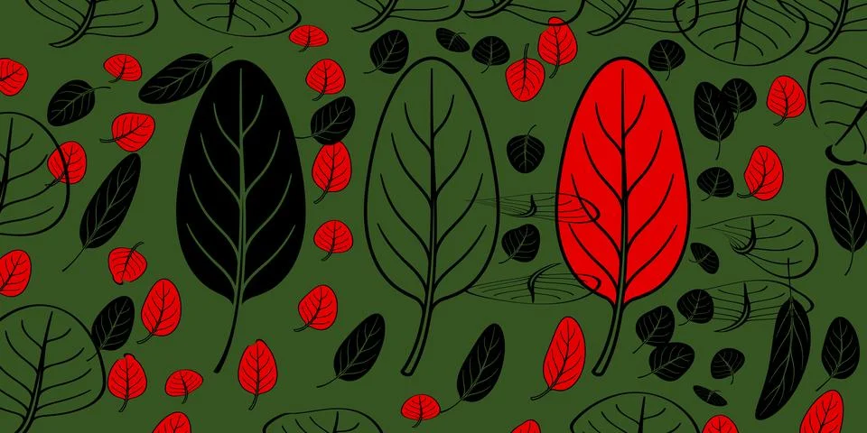 Dark Green Botanical Pattern with Leaves and Insects Illustrazione stock