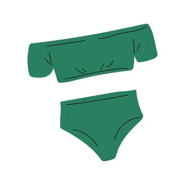 Dark green cap sleeve bikini top and high waist bottoms Stock Illustration
