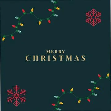 Dark Green Christmas String Lights and Snowflake Background Stock Illustration