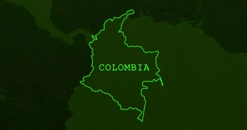 A dark green Colombian map of a technology and military world map concept Stock Footage 337428056