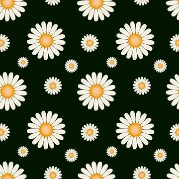 Dark Green Daisy Seamless Pattern Minimal Floral Repeat Background Stock Illustration