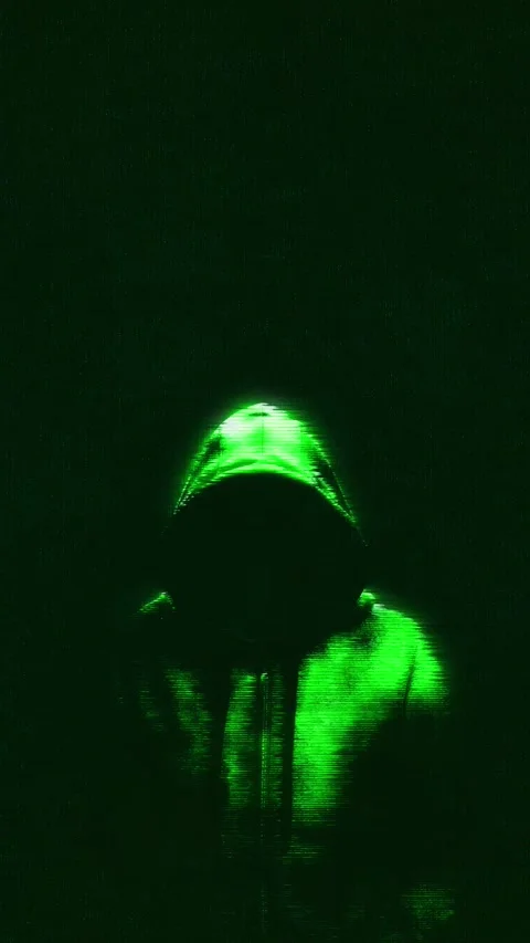 Dark Green digital matrix hacker silhouette cyber intrusion, data theft online t Stock Footage 341902584