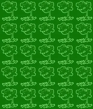 Dark Green Hand Drawn Tree Pattern Stock Illustration
