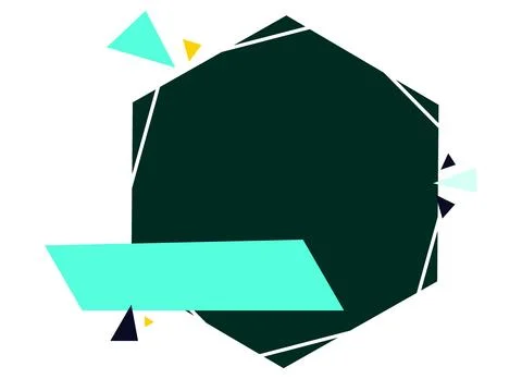 Dark green hexagonal banner with turquoise ribbon, Modern abstract geometric  Illustrazione stock
