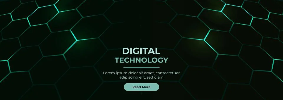 Dark green hexagonal technology background with glowing turquoise honeycomb grid Stock Illustration