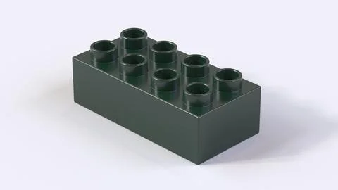 Dark Green Plastic Construction Brick Block Isolated on White Background Ilustração Stock