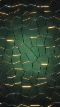 Dark Green Polygonal Background with Glowing Gold Lines Abstract Tech Pattern Stock Illustration