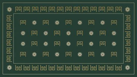 A dark green rectangular field is enriched with gold Greek key geometry and.. Stock Illustration