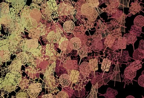 Dark Green, Red vector doodle pattern with trees, branches. Illustrazione stock